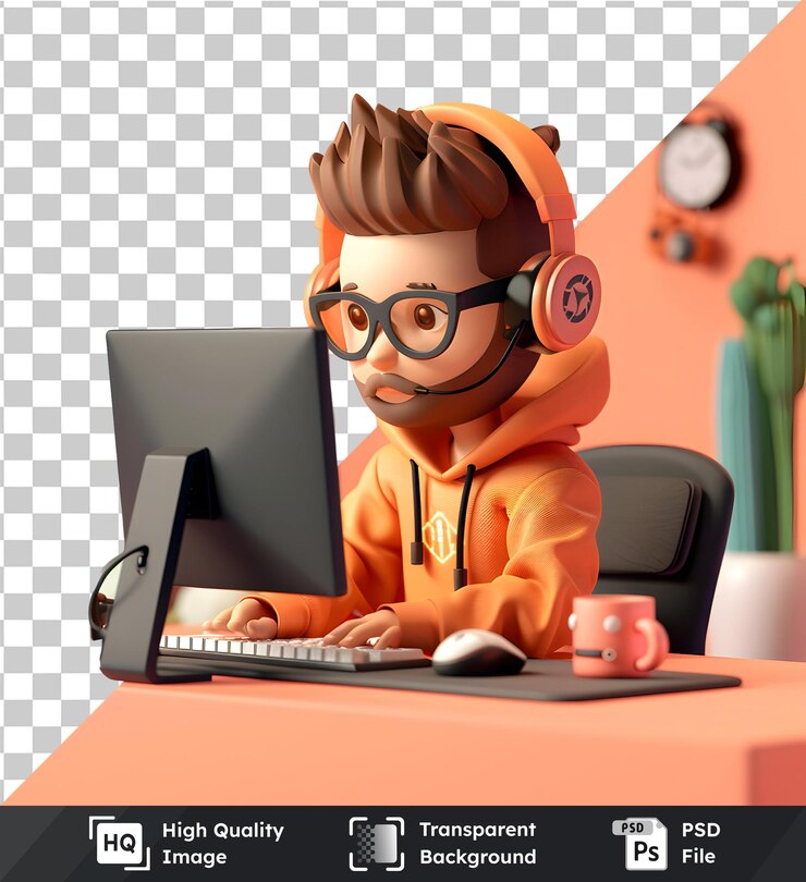 PSD man working on computer isolated image