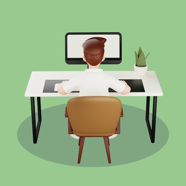 man working on a computer at his desk in an office environment