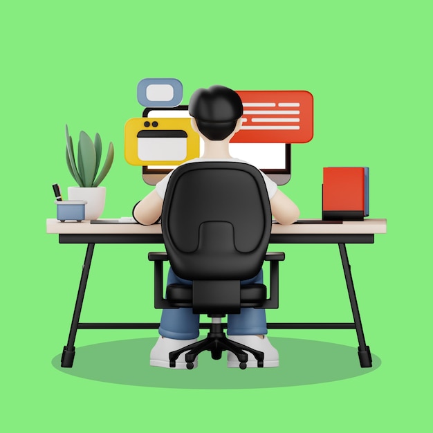 man working on a computer at home office