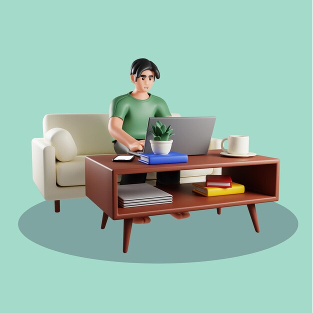 Man Working Remotely from Home on Laptop