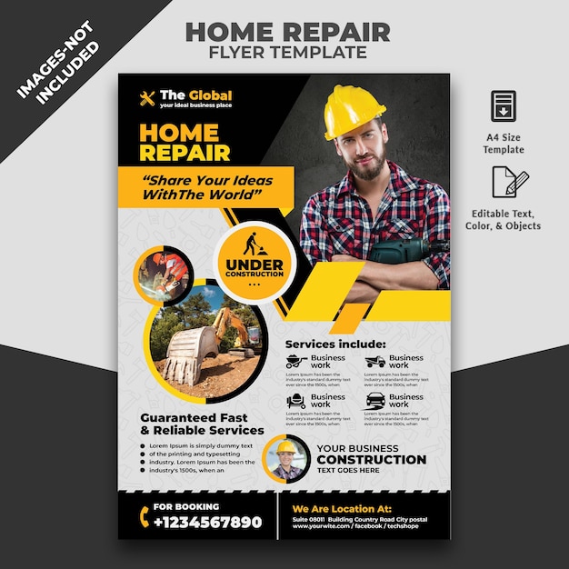 a man in a yellow hard hat is holding a sign that says home repair