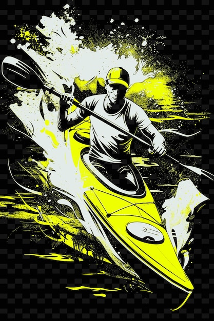 PSD a man on a yellow kayak with a yellow helmet on