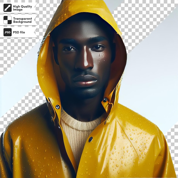 PSD a man in a yellow raincoat with a black background