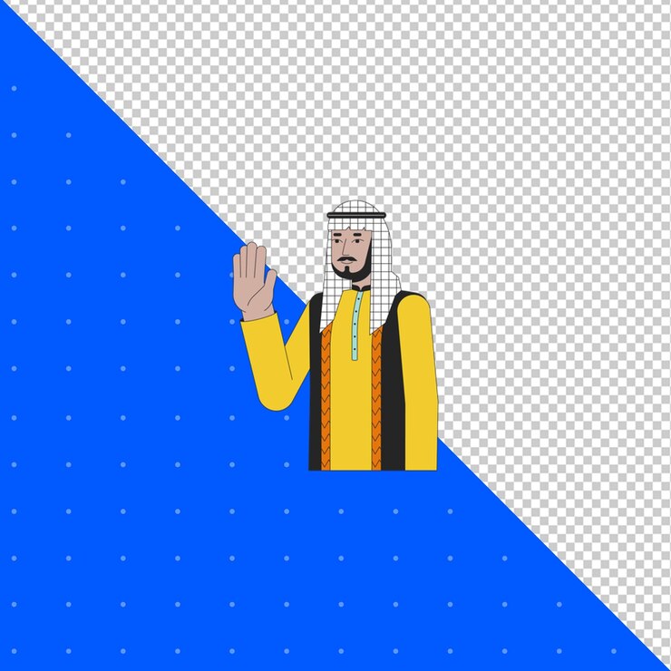 PSD a man in a yellow robe is waving at someone