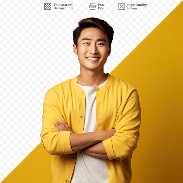 Premium PSD | A man in a yellow sweater with his arms crossed.