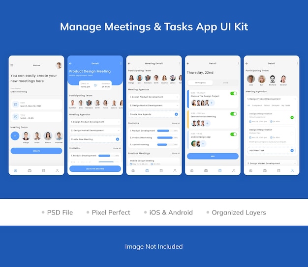 Manage meetings amp tasks app ui kit