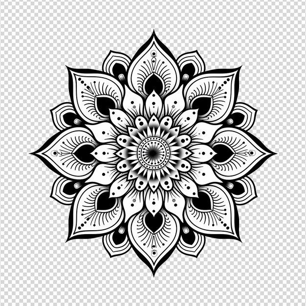 PSD mandala fractal design element with flower pattern isolated on transparent background png