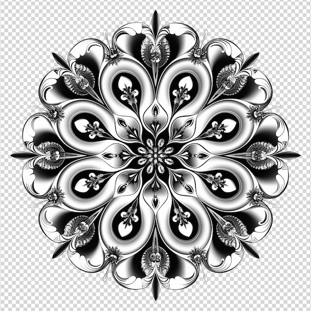 PSD mandala fractal design element with flower pattern isolated on transparent background png