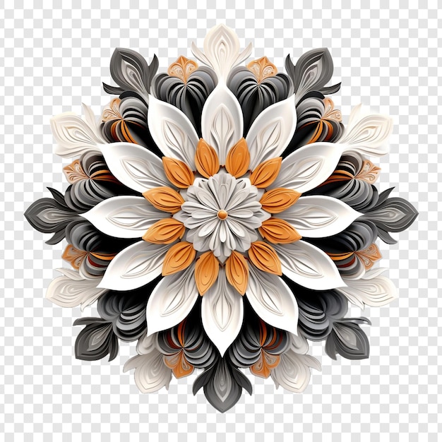 mandala fractal design element with flower pattern isolated on transparent background