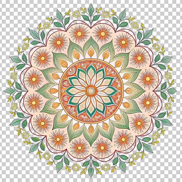 Mandala fractal design element with flower pattern isolated on transparent background