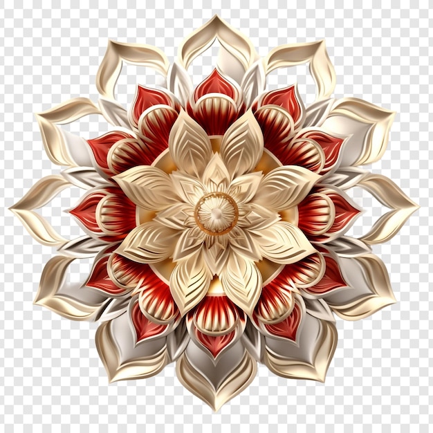 PSD mandala fractal design element with flower pattern isolated on transparent background