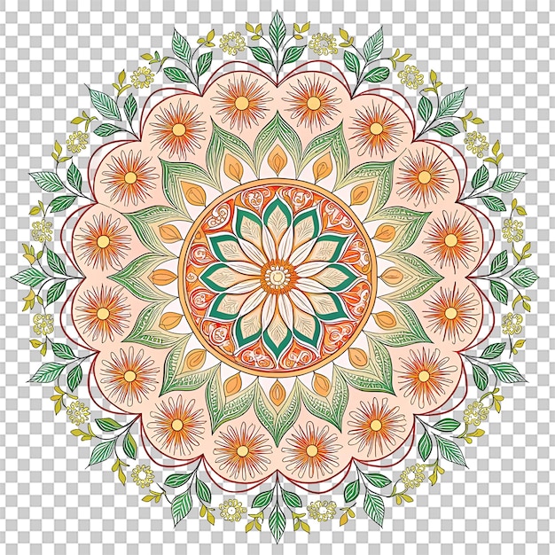 mandala fractal design element with flower pattern isolated on transparent background