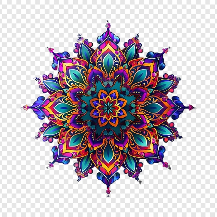 PSD mandala fractal design with a flowerinspired pattern isolated on transparent background
