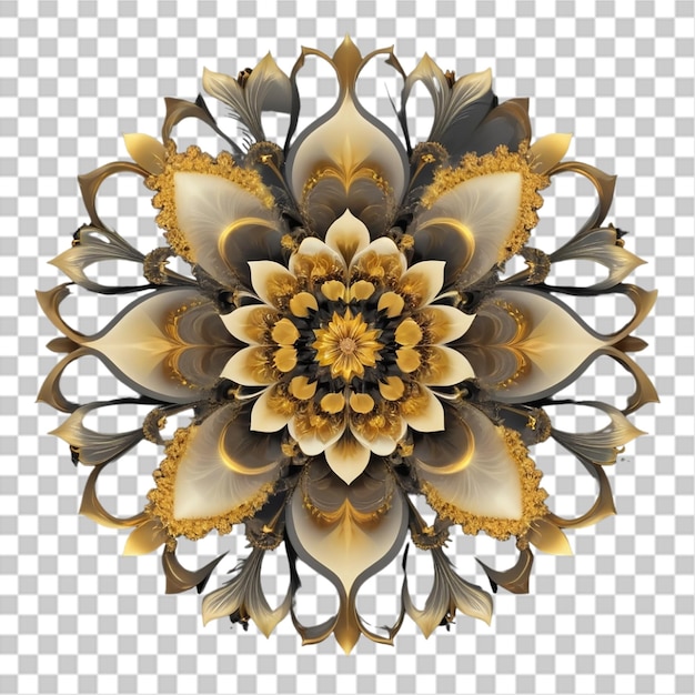 PSD mandala fractal with lily flower pattern design isolated on transparent background