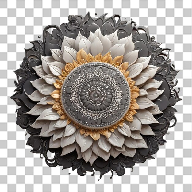 PSD mandala sunflower design element isolated on transparent background