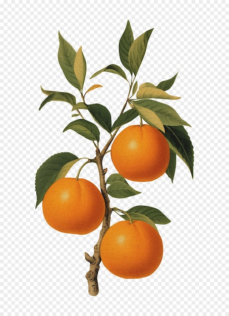 Mandarin isolated on transparent background old botanical illustration