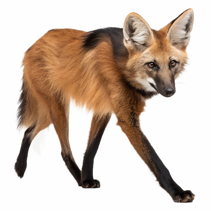 PSD a maned wolf walking towards the camera isolated on a transparent background