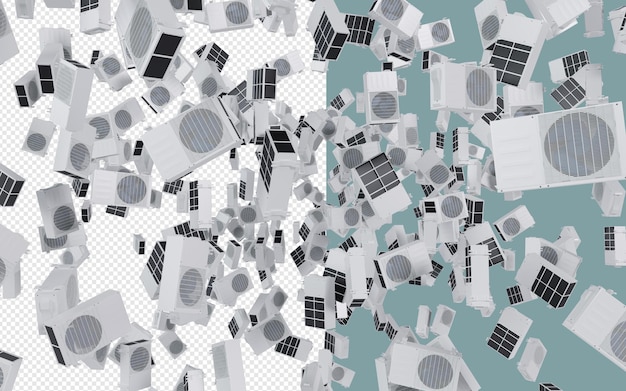 mange eksterne klimaanlegg med transparent bakgrunn 3d