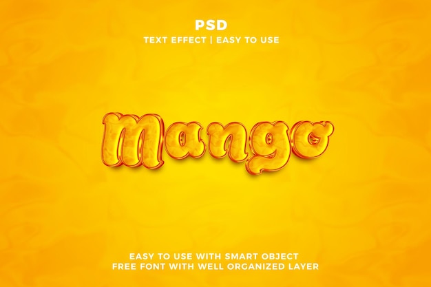 Mango 3d editable photoshop text effect style psd with background