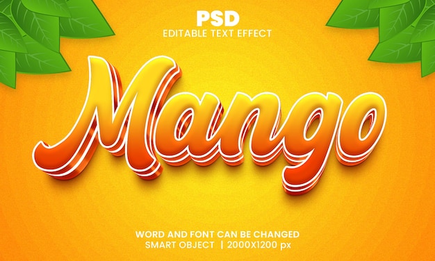 PSD effetto di testo modificabile mango 3d psd premium con sfondo