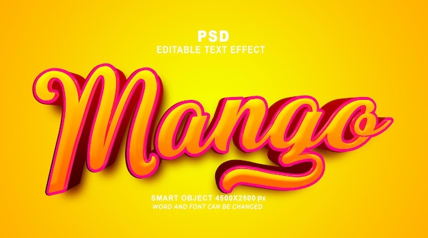 PSD mango 3d editable text effect psd template with cute background