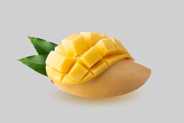 Mango cubes and slices Isolated on alpha background with clipping path