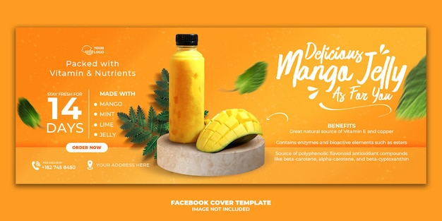 PSD mango drankje menu facebook cover banner sjabloon voor restaurantpromotie