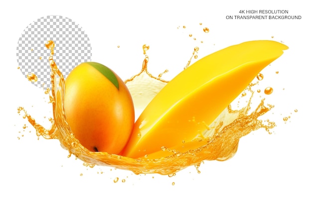 mango en mango splash op doorzichtige achtergrond