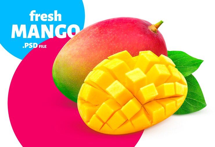 PSD mango isolated, fruit design for packaging