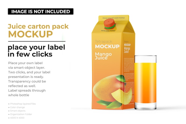 PSD Макет картонной упаковки сока манго
