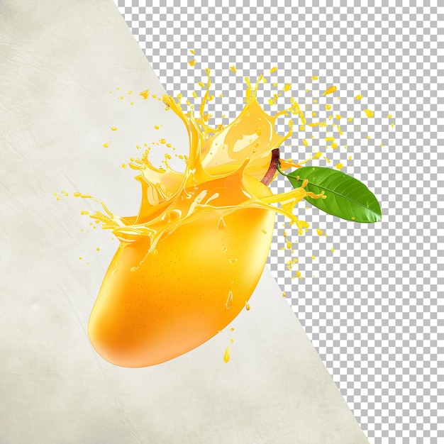 PSD mango met sap spat geïsoleerd op doorzichtige achtergrond