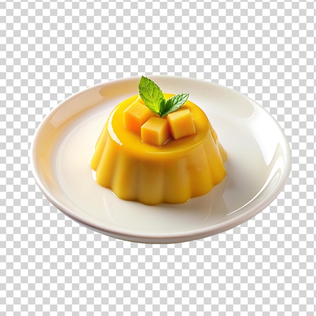 PSD pudding di mango su un piatto su bianco isolato su uno sfondo trasparente