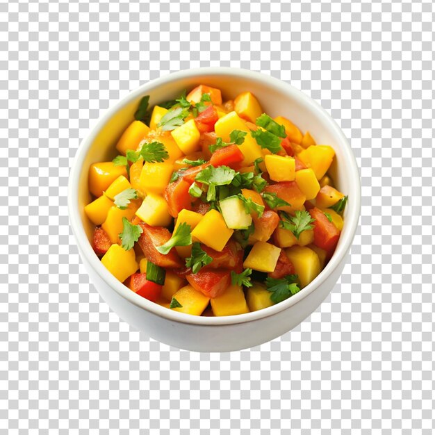 PSD mango salsa on white bowl isolated on transparent background