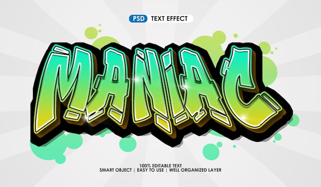 Maniakalny efekt stylu tekstu premium graffiti