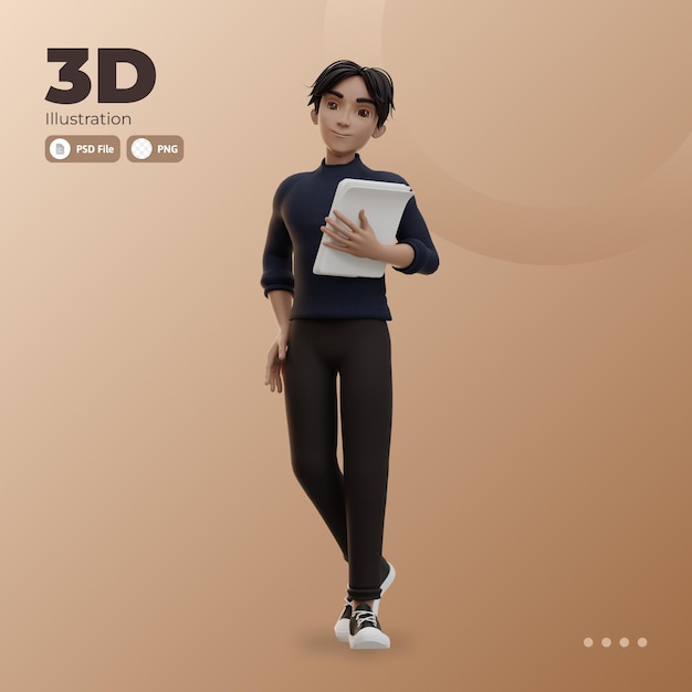 PSD mannelijk karakter met papier 3d illustratie