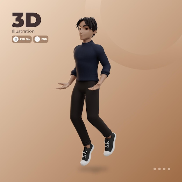 PSD mannelijk karakter vliegend 3d illustratie