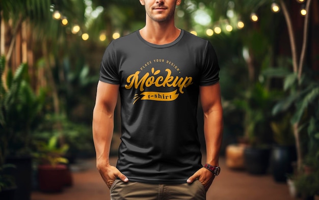 Mannelijk model t-shirt mock front view