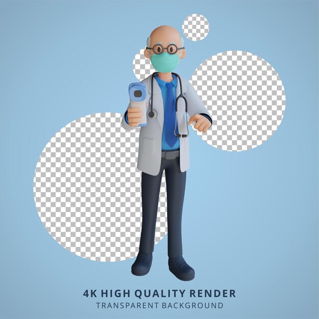 Mannelijke arts die een masker draagt dat presenteert met de 3d-tekenillustratie van het bord
