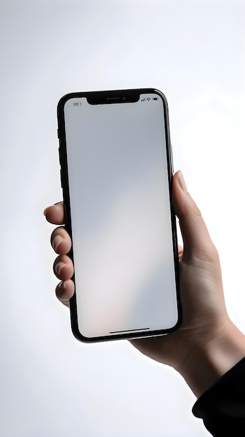 PSD mannelijke hand met een smartphone met een blanco scherm op een witte achtergrond