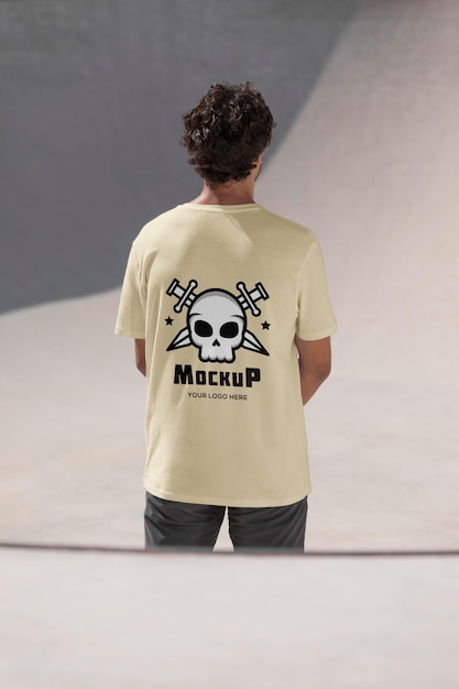 PSD mannelijke skateboarder met mock-up t-shirt