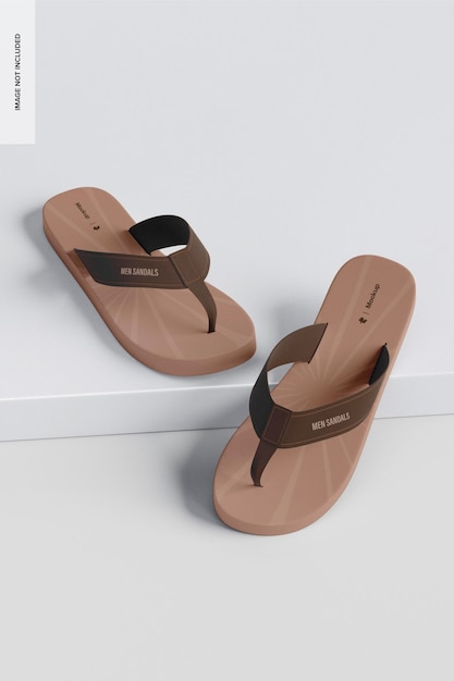 PSD mannen sandalen mockup, perspectief