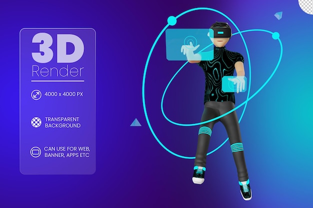 Mannlig karakter med virtuell virkelighet enhet metaverse 3D-illustrasjon