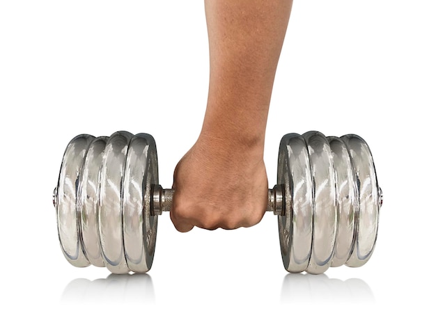 PSD a mans hand is holding a dumbbell transparent background