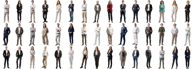 Many business people set on isolated background full body length crisp edges