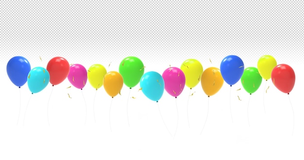 Many colored balloons on transparent background