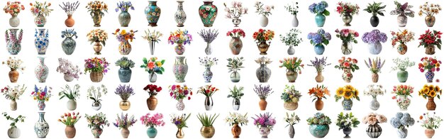 Многие разные цветы и растения в вазе изолированный фон aig44