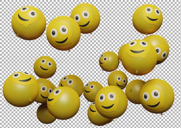 Molti palloncini volanti con emoticon su sfondo bianco risorse di progettazione e comunicazione per la promozione dei social media