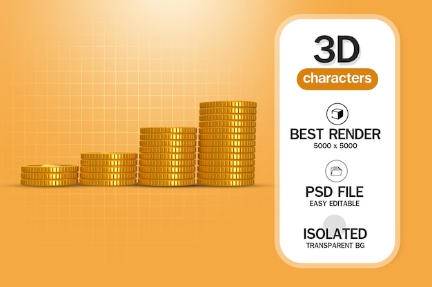 Many gold coins 3d rendering