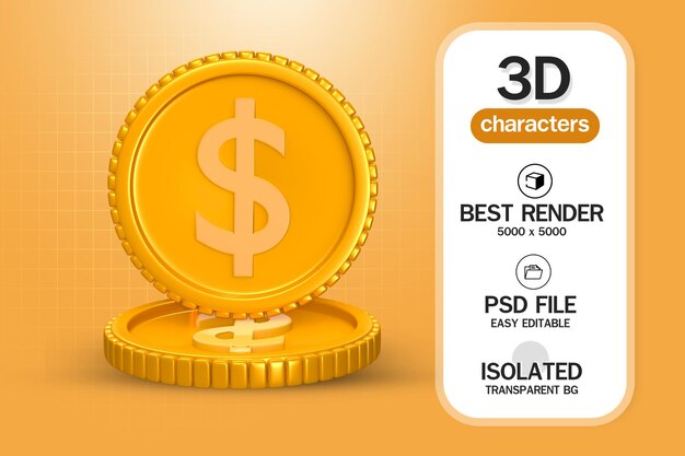 PSD many gold coins 3d rendering