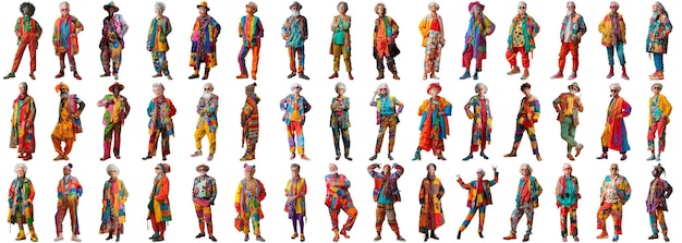 Many people set on isolated background bold color fashion wear crisp edges